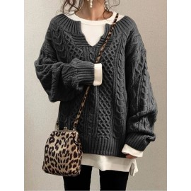 Women's Winter Warm Batwing Sweater - Loose Fit Long Sleeve Split Hem Tops, Casual Lazy Style Batwing Jackets for Fall & Winter Layering, Machine Washable Solid Color Blouses