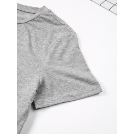 Fashionable Letter Cartoon Print Women'S Round Neck Pure T-Shirt, Simple Design, Comfortable And Breathable, Versatile Essential, Suitable for Daily Leisure, Showing Natural And Elegant Style, Local Delivery
