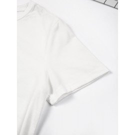 Fashionable Letter Cartoon Print Women'S Round Neck Pure T-Shirt, Simple Design, Comfortable And Breathable, Versatile Essential, Suitable for Daily Leisure, Showing Natural And Elegant Style, Local Delivery
