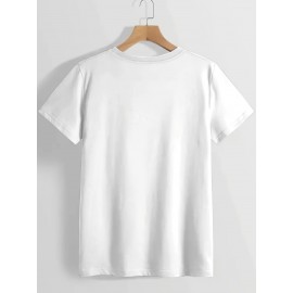 Fashion Letter Anime Print Women's Round Neck Pure T-Shirt, Simple Design Comfortable Breathability for Casual Wear Versatile Natural Style Summer Party Essential Local Shipping, Japanese Style Clothes Women
