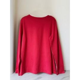 Women's Red Christmas Tree Print Long Sleeve T-Shirt - Golden Star & Swirl Holiday Top, Loose Fit Casual Round Neck Blouse for Parties, Casual Attire & Xmas Outfits (Golden/Green, All-Season)