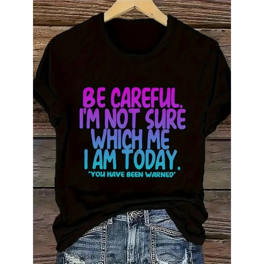 Fashionable Letter Cartoon Print Women'S Round Neck Pure T-Shirt, Simple Design, Comfortable And Breathable, Versatile Essential, Suitable for Daily Leisure, Showing Natural And Elegant Style, Local Delivery