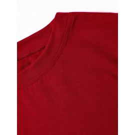 Women's Red Christmas T-Shirt with 'Merry' Text, Plaid & Checkered Tree, Snowflake & Candy Cane Patterns - Soft Stretch Fabric Casual Round Neck Top for July Christmas Parties, Holiday Outfits (/Red/Golden) - Year-Round Wearable