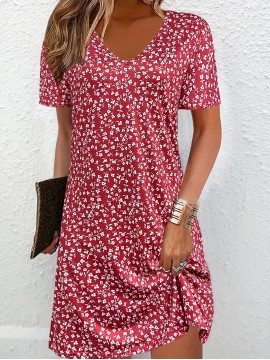Women's Floral Print Casual Vacation Dress - Sleeveless Round Neck Mid-Length Flared Skirt, Relaxed Fit Machine-Washable All-Season Blue & White Dress for Beach Outings & Summer Strolls, Beach Dresses, Summer Fashion, Mediumstretch Fabric, Spring Outfit, Breathable Material, Spring Wardrobe