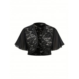 Plus Size, European and American Fashion Women's Spring-Summer New Arrival Chiffon Butterfly Sleeve Contrast Lace Bolero Shoulder Top Oversized Cardigan